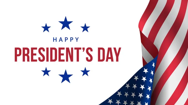 Felice giorno dei Presidenti. Bandiera festiva con bandiera americana e testo — Vettoriale Stock