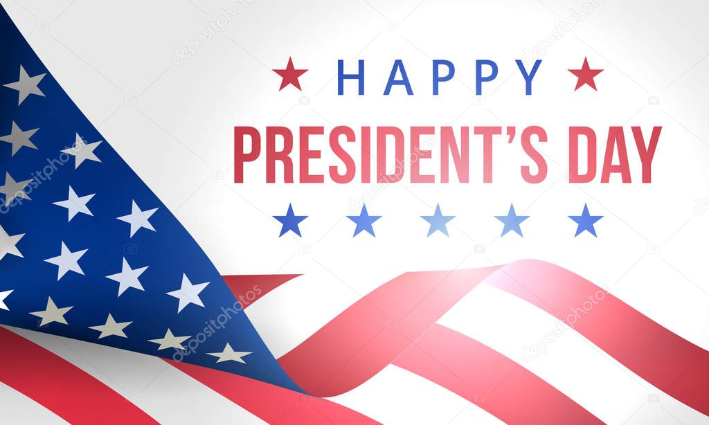 Happy Presidents Day. Festive banner with american flag and text. Vector illustration