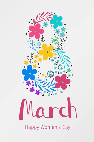 Banner für den internationalen Frauentag. Flyer für den 8. März mit Blumenschmuck — Stockvektor
