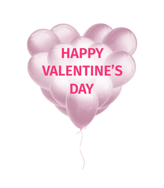 Valentin nap. A szerelmesek zászlaja. Realisztikus 3D vektor illusztráció egy csomó repülő hélium léggömb alakú szív — Stock Vector