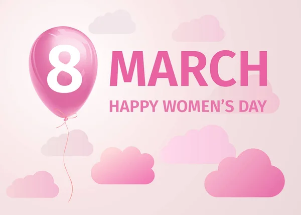 March 8. International Women's Day banner. Vector illustration with a flying helium balloon in the sky with clouds with number 8 — Stock vektor