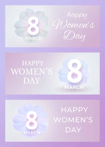 March International Women Day Banner Set Spring Holiday Gretting Cards — Stock Vector