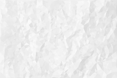 Buruşuk kağıt dokusu. Beyaz çokgen mozaik üçgen arka plan. Düşük polimerli üçgen şekillerinden soyut açık gri arkaplan. Arkaplan kapağı tasarım şablonu. Vektör illüstrasyonu