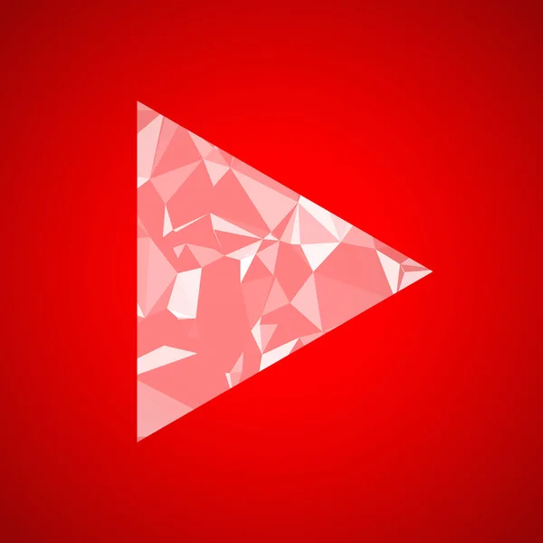 Botón Reproducción Triángulo Diamante Facetado Aislado Sobre Fondo Rojo Icono — Vector de stock