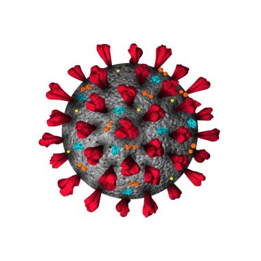 Coronavirus 3D gerçekçi modeli beyaz arka planda izole edildi. Coronavirus hücresi, wuhan virüs hastalığı. Tıbbi bilgi grafikleri. Vektör illüstrasyonu