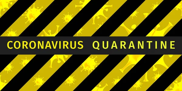 Coronavirus检疫海报停止冠脉病毒爆发的概念 建设中的带有条纹和病毒细胞的警告隔离标志 无缝隙水平横幅 矢量说明 — 图库矢量图片