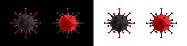 概要コロナウイルス株モデル 黒と白の背景に提示黒の触手と黒の触手と赤のボディ 流行病医学の概念 3Dベクトル図 — ストックベクタ
