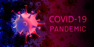 Covid-19 Pandemik 2020 pankartı. Kirli arka planda 3 boyutlu koronavirüs hücresi. Roman Coronavirus 2019-NCoV. Virüs covid-19 NCP. Viral bakteri. Rapor, bülten, rehber, istatistik. Vektör illüstrasyonu