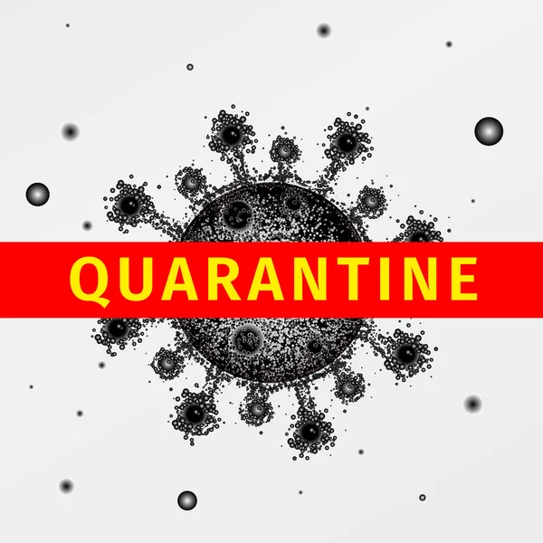 Coronavirus Quarantine Banner Protection Dangerous Virus Coronavirus Cell Black Particles — Stock Vector