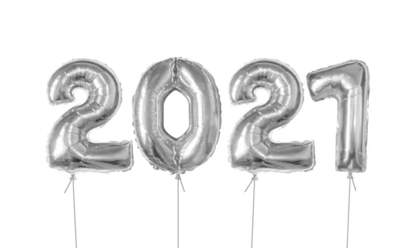2021 Número Balões Prateados Isolados Sobre Fundo Branco Feliz Ano —  Vetores de Stock