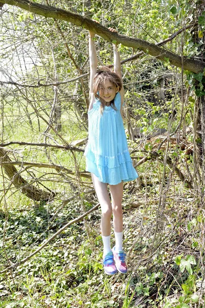 Menina escalando na árvore — Fotografia de Stock