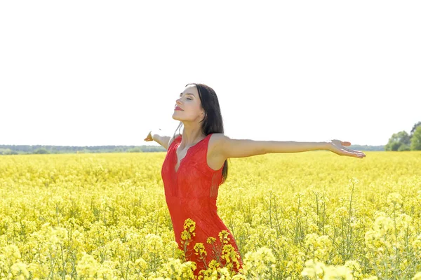 Giovane Donna Che Tifo Nel Campo Dello Stupro — Foto Stock