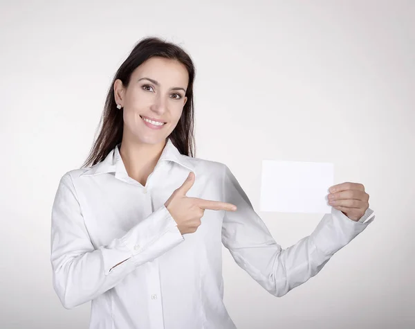 Businesswoman Presenting White Business Card — Stock Photo, Image
