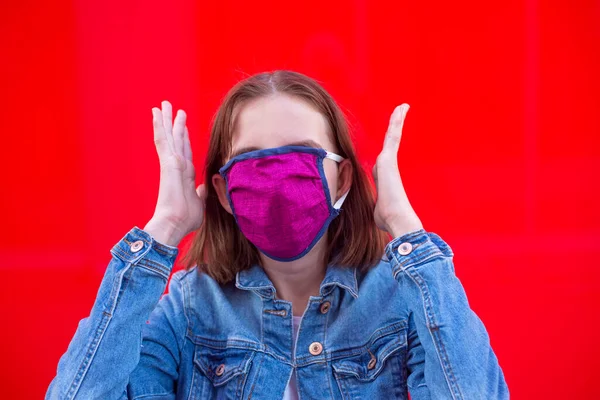 Girl Mouthguard Red Background — Stock Photo, Image