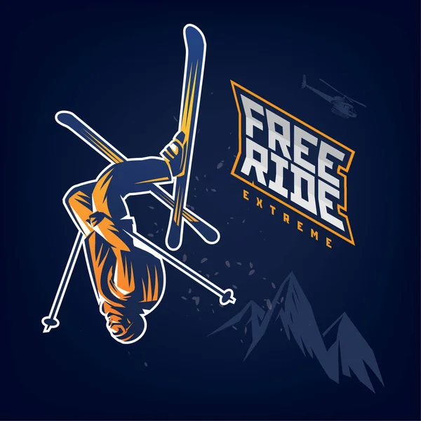 Free ride. Stunt headfirst narciarza — Wektor stockowy