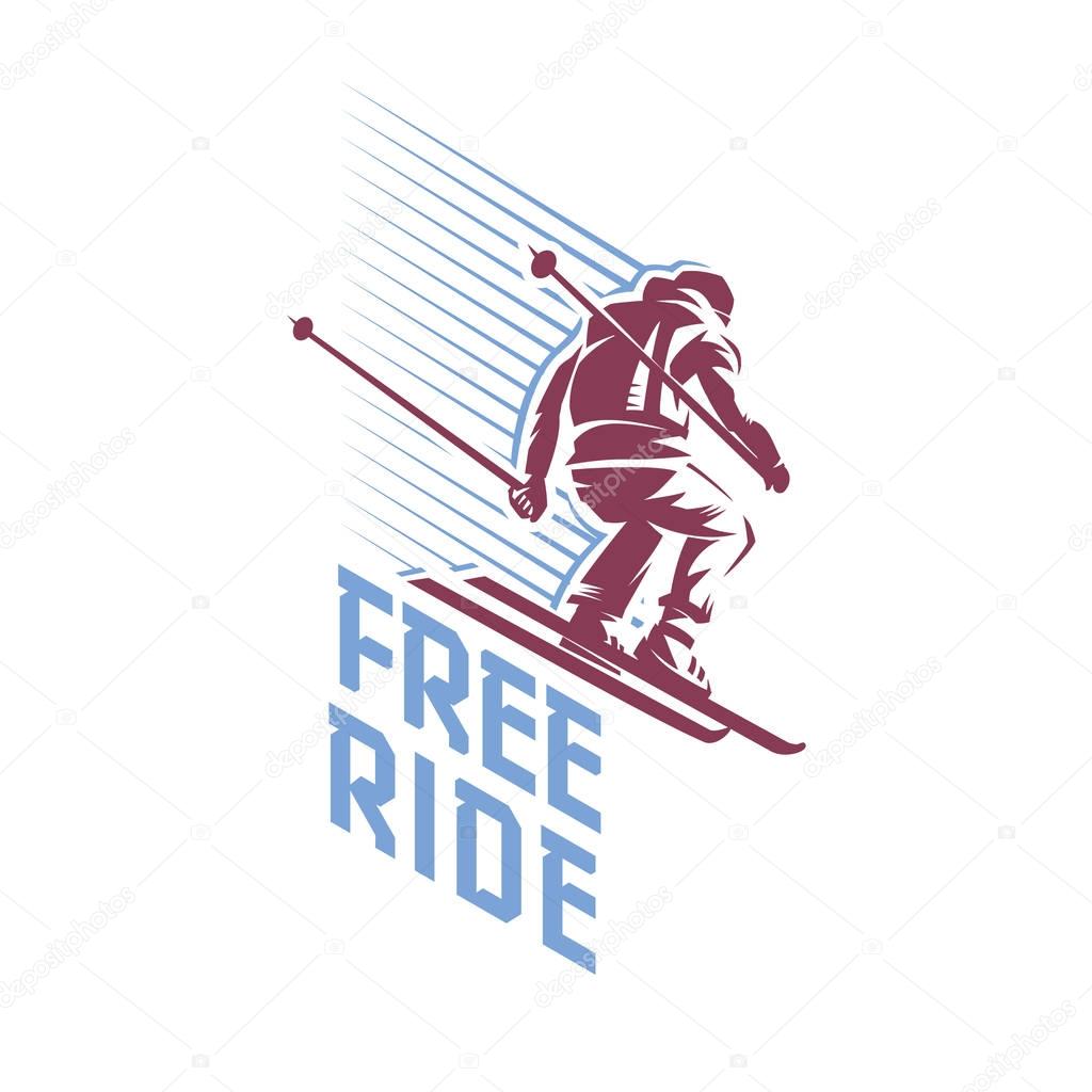 Trick of skier. Free ride. Sport emblem