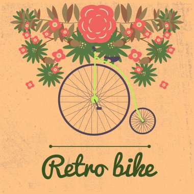 retro bisiklet üzerinde büyük bir tekerlek vektör çizim b çevrili