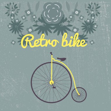 retro bisiklet üzerinde büyük bir tekerlek vektör çizim b çevrili