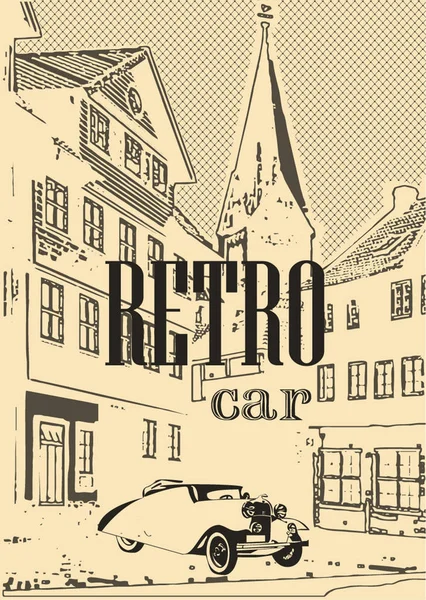 Voiture vintage garée dans la rue dans la vieille ville — Image vectorielle