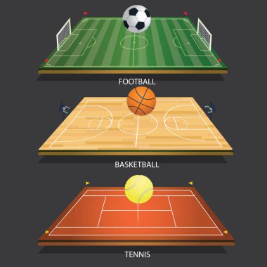 vektör çizim arka plan Tenis alan 3d tenis topu