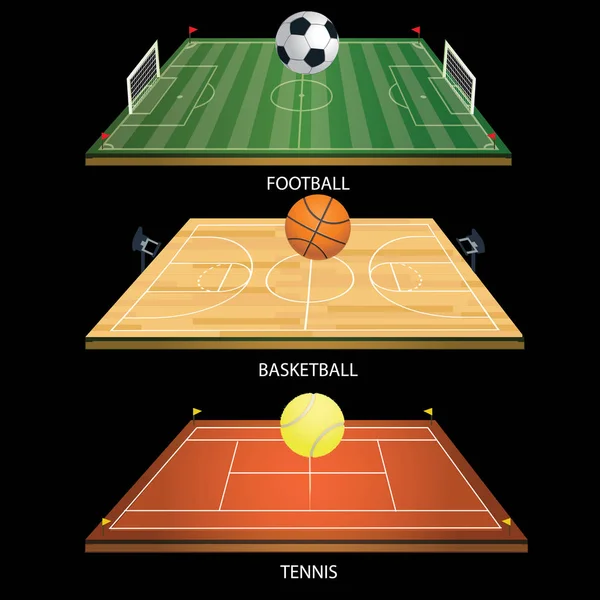 Vektor Illustration Hintergrund Tennisfeld 3d Tennisball — Stockvektor