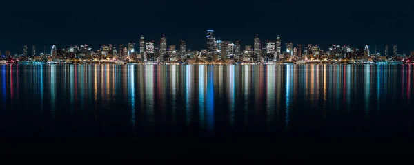  Fantastic nighttime panoramic city view with illuminated skyscr