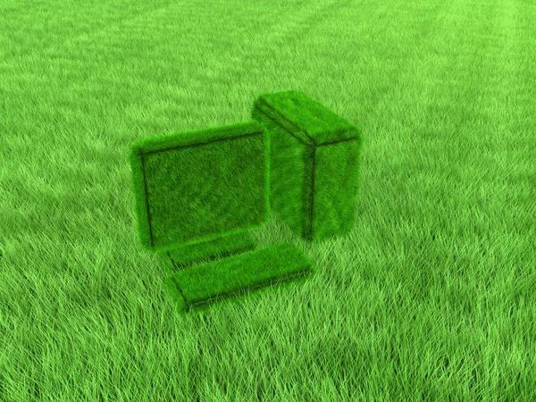 Shaggy groene computer — Stockfoto