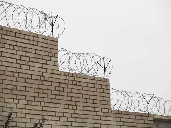 Brick Fence Barbed Wire — Stock Photo, Image