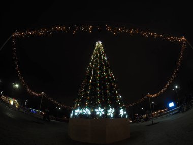 Geceleyin şehirde Noel ağacı