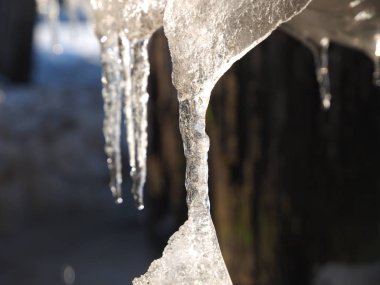 Soğuk kışta şeffaf buz saçakları