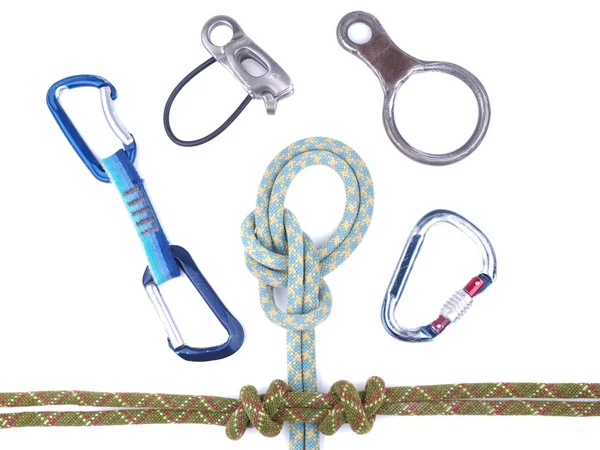 Equipment for climbing against white background — Stock Photo, Image