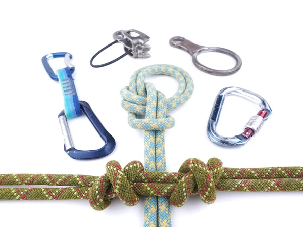 Equipment for climbing against white background — Stock Photo, Image