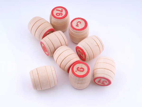 Barrels Numbers Playing Bingo White Background — Stock Photo, Image