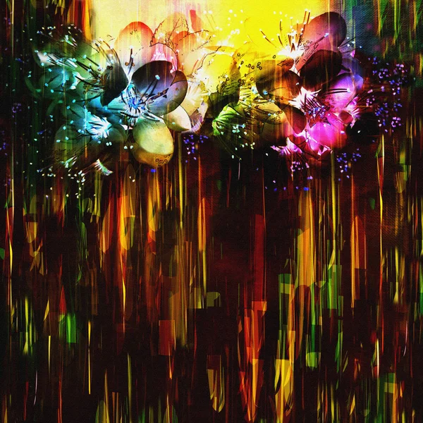 Пригласительный билет с блестящими цветами на полосатом темном фоне — стоковое фото