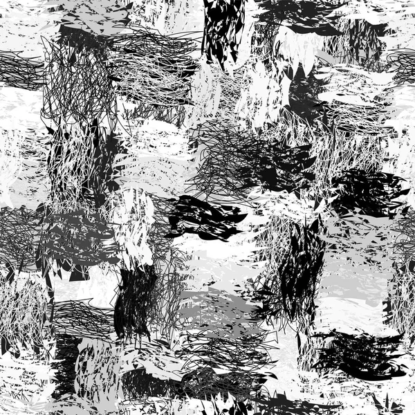 Zwart-wit naadloze patroon met elementen van de grunge gestreept — Stockvector