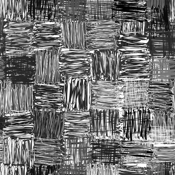 검정, 흰색, 회색 사각형 요소와 체크 무늬 원활한 패턴 — 스톡 벡터