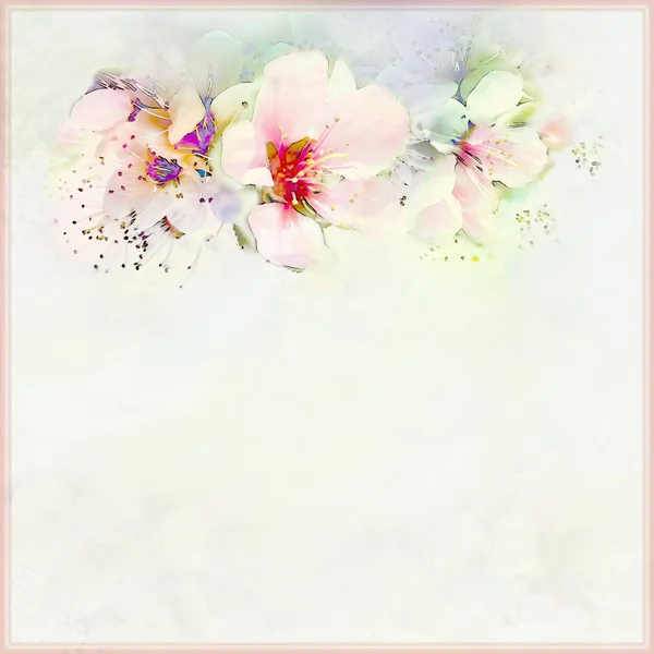 Greeting vintage card in pastel colors with spring flowers — Stock Photo, Image