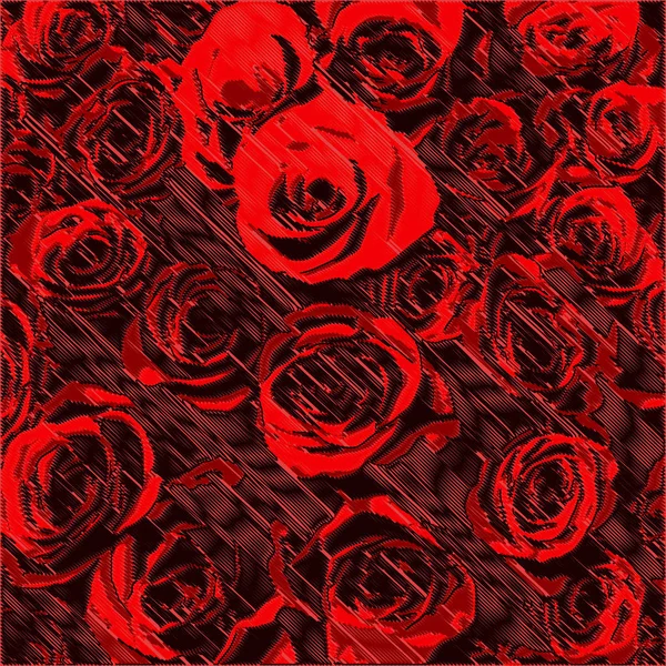 Fundo floral abstrato com aplique de rosas vermelhas estilizadas o — Vetor de Stock