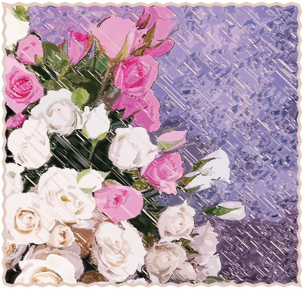Гобеленний фон зі стилізованим букетом троянд — стоковий вектор