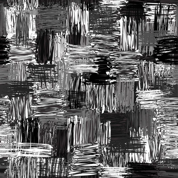 Patrón sin costura en blanco y negro con elementos garabatos de rayas grunge — Vector de stock