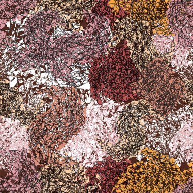 Fraktal semless grunge lekeli ızgara desen pastel renklerde