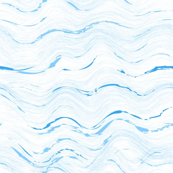 Seamless horizontal grunge striped, wavy pattern in blue, white — 스톡 벡터
