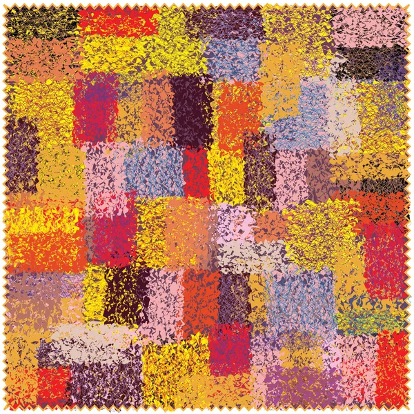 Motley带几何图案的地板垫 具有编织矩形彩色元素和白色隔离条纹 — 图库矢量图片
