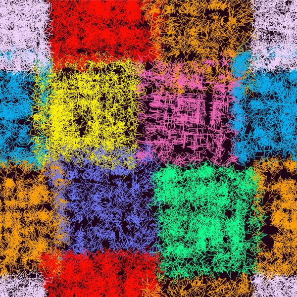 Rainbow Kariertes Nahtloses Muster Mit Grunge Gestreiften Groben Quadratischen Elementen — Stockvektor