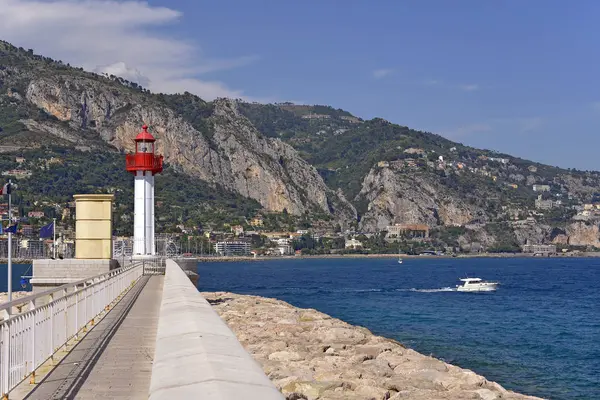 Mercusuar Menton Sebuah Komune Departemen Alpes Maritimes Provence Alpes Cote — Stok Foto