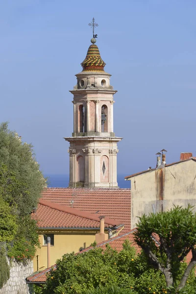 Campanilla Basílica Barroca Saint Michel Archange Menton Una Comuna Departamento — Foto de Stock