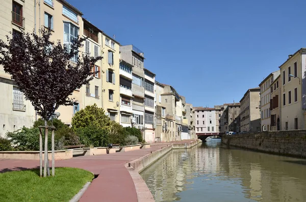 Edificios Canal Del Robine Canal Robine Narbonne Ciudad Situada Departamento — Foto de Stock