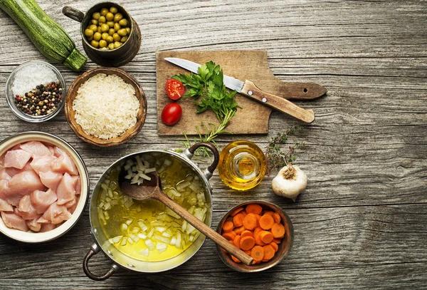 Ingredients for cooking risotto — Stock Photo, Image