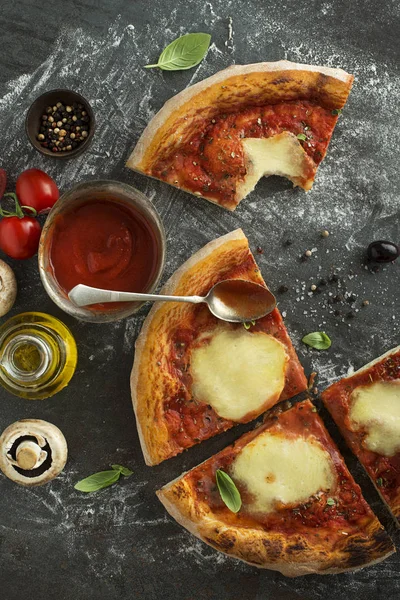 Pizza slices with mozzarella cheese — Stock Photo, Image