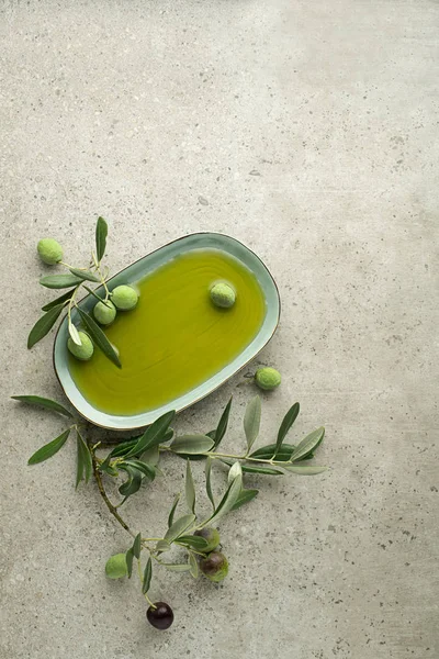 Oliwa z oliwek z liści i oliwki — Zdjęcie stockowe
